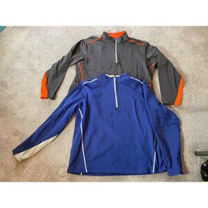 2 Hagen Long-Sleeve Half-Zip Athletic Shirts Gray/Orange & Blue/Gray XL
